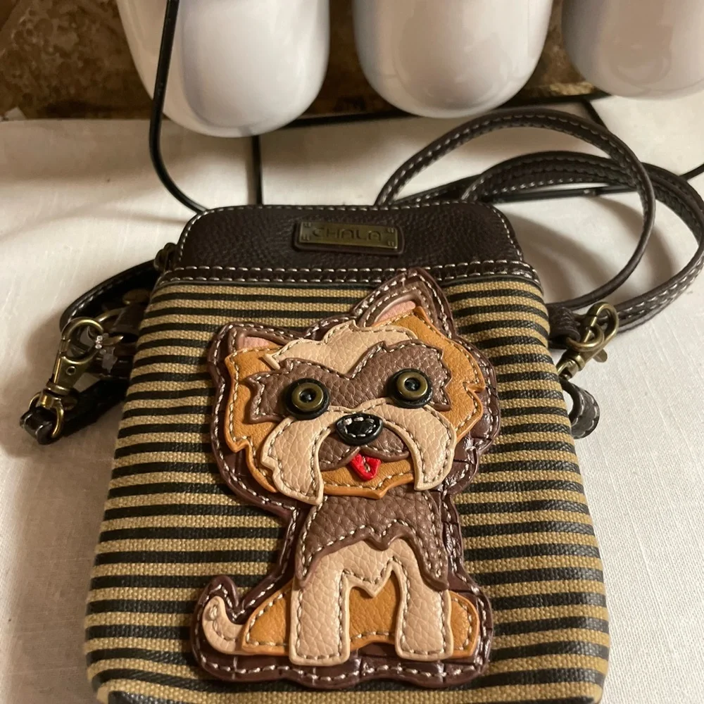 Chala Dog/ yorkie Striped Crossbody Bag with Dog
